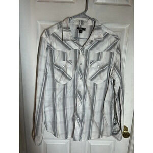 Mens Western Shirt Sz XL White Gray Pearl Snap Shirt Cowboy Rodeo Pockets Helix